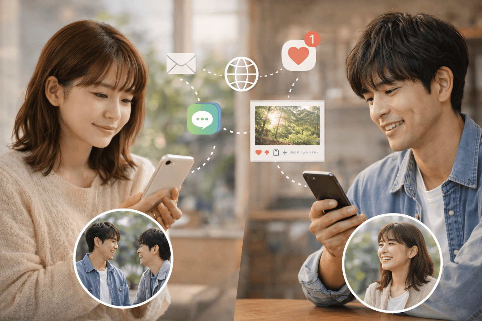 SNSやメッセージでつながる二人──最低限のつながりがある