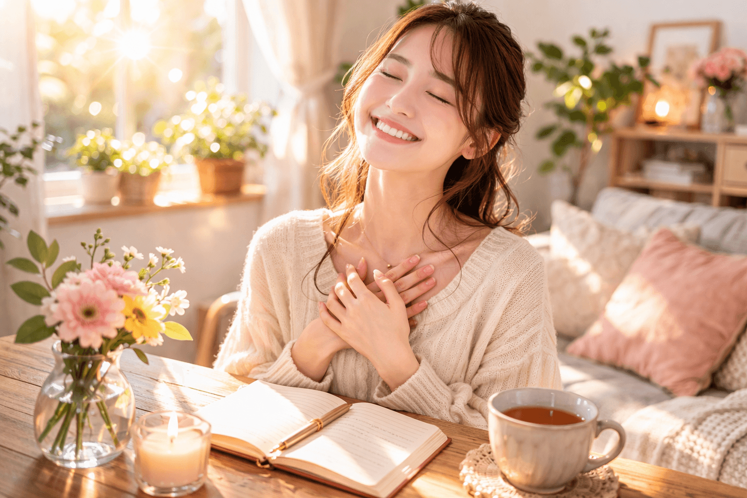 感謝の日記を書く女性──ありがとうが恋を好転させる