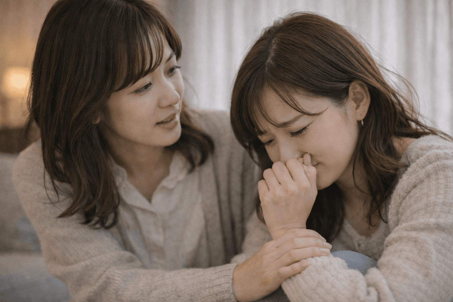 友達に寄り添われて泣く女性──あなたは一人じゃない