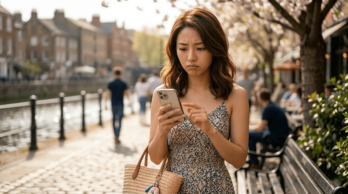 連絡しようか迷いながらスマホを見つめる女性