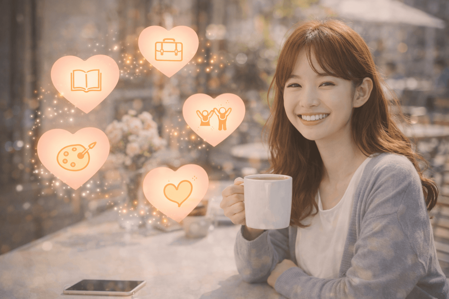 カフェで趣味を楽しむ女性──恋愛だけに依存しない