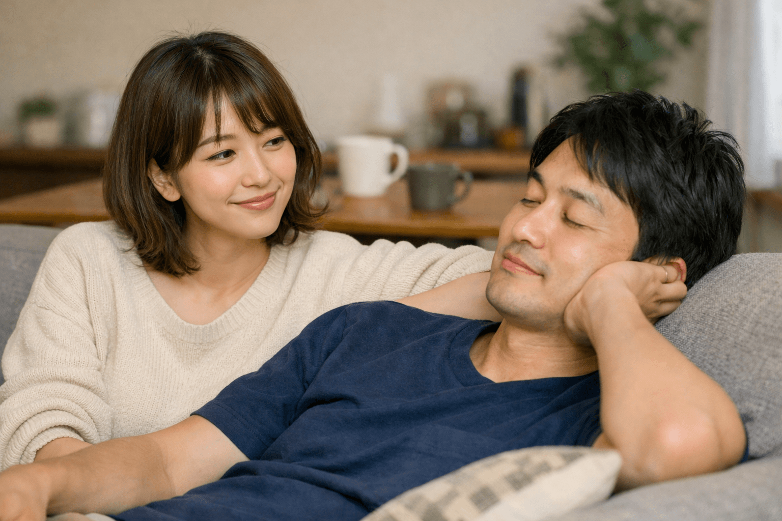 ソファでくつろぐカップル──一緒にいて居心地がいい