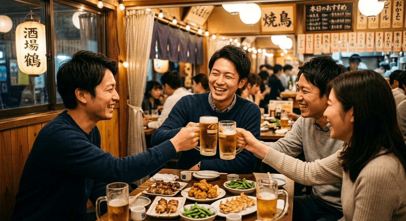 別れた後、友人と居酒屋で過ごす男性たち