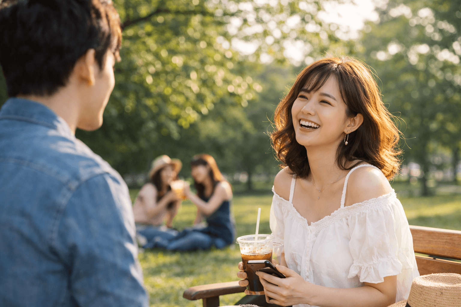 公園で笑い合うカップル──素直な弱さこそ最強の魅力