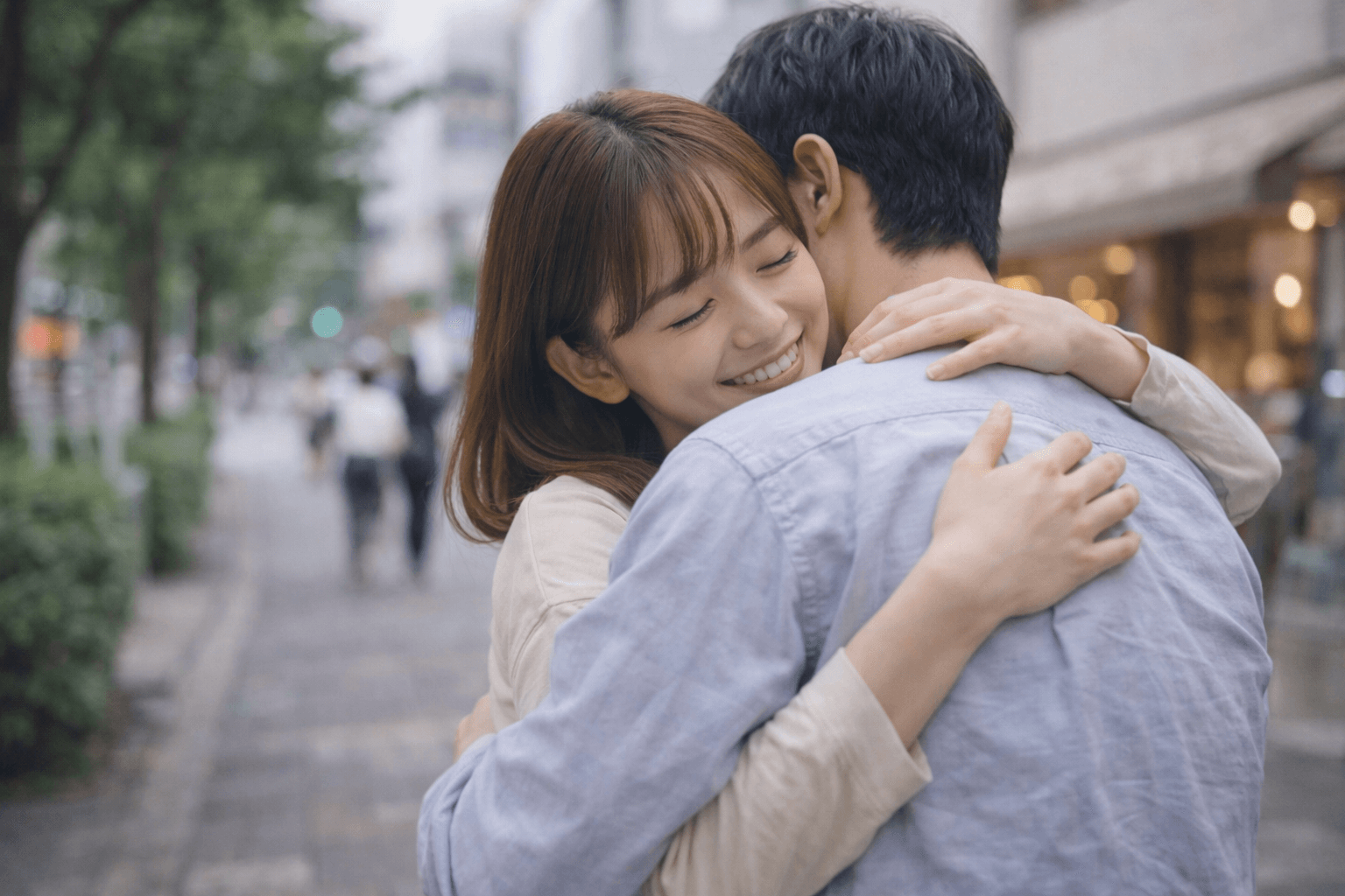 久しぶりに会えて抱き合うカップル──会えた時間を全力で大切にする