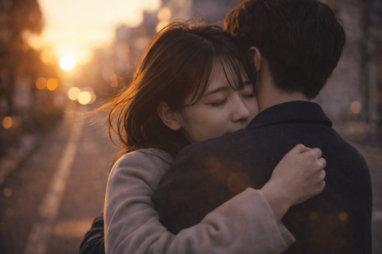 夕陽の中で抱き合うカップル──運命の人なら