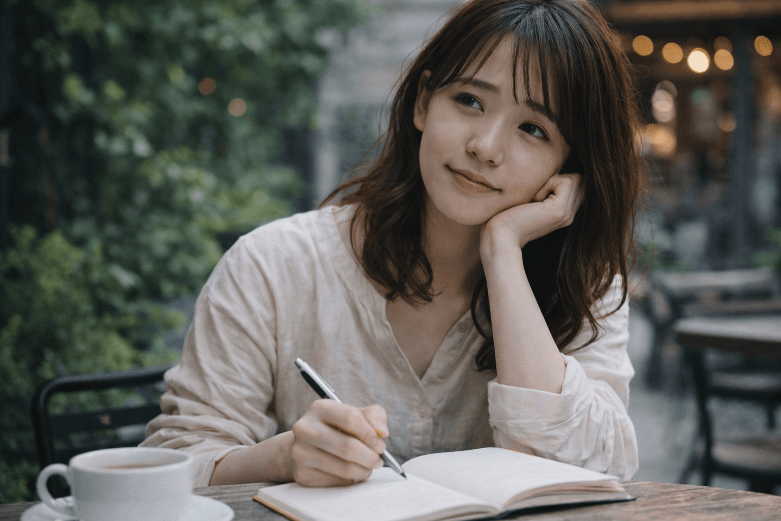 カフェで日記を書く笑顔──自分の心を取り戻す