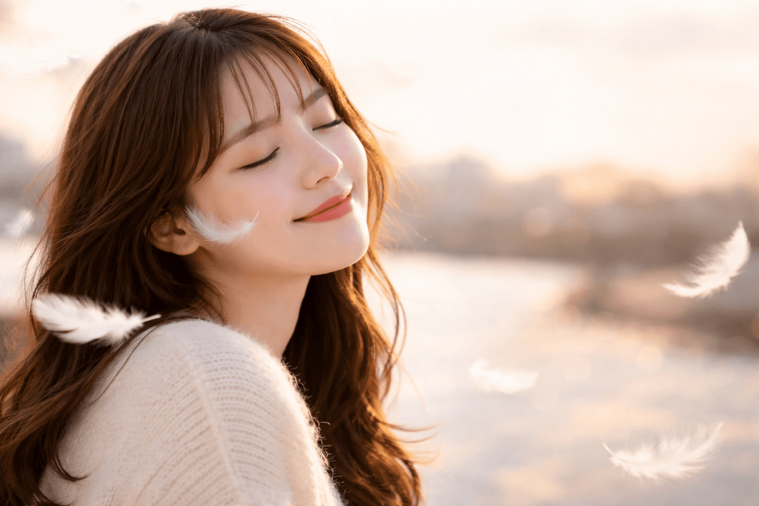 白い羽根が頬に触れる──そのままのあなたがいちばん可愛い