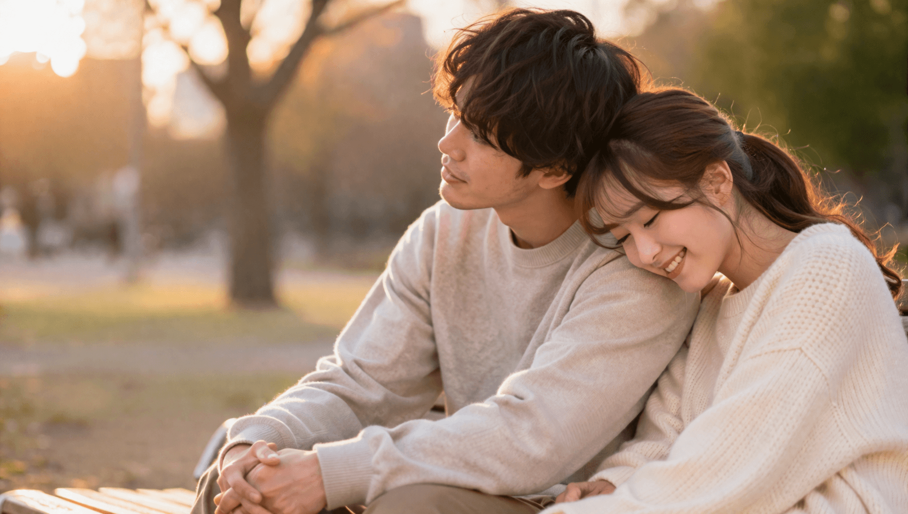 公園のベンチで寄り添うカップル──ありがとうとごめんねを省略しない