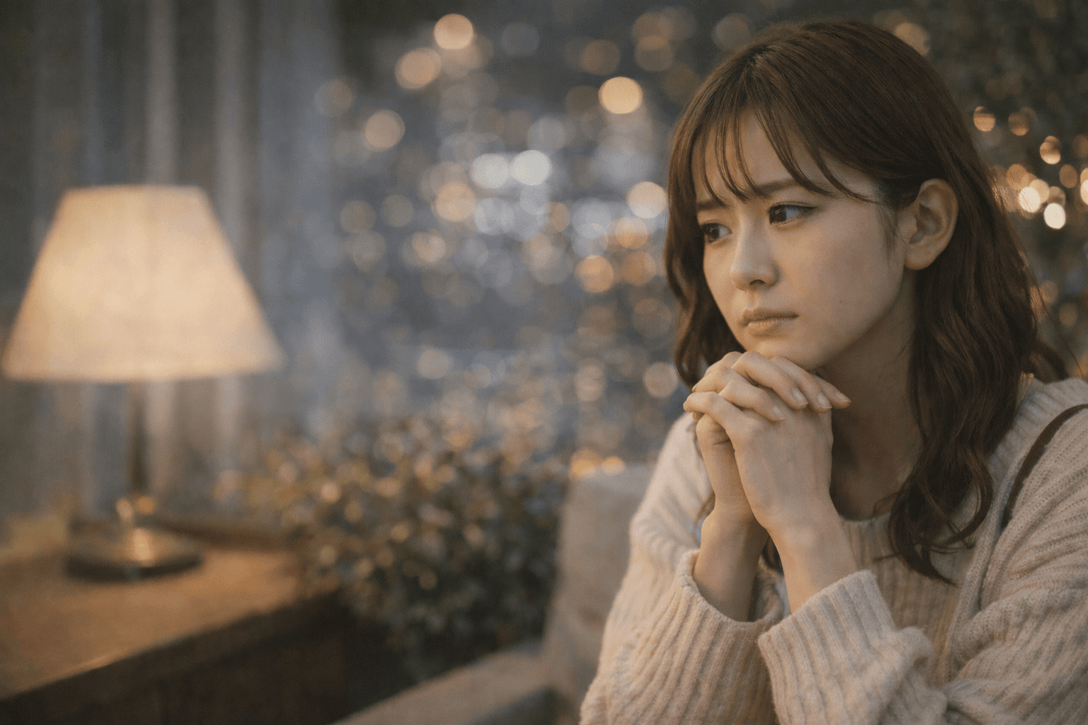 答えを探すように静かに考え込む女性