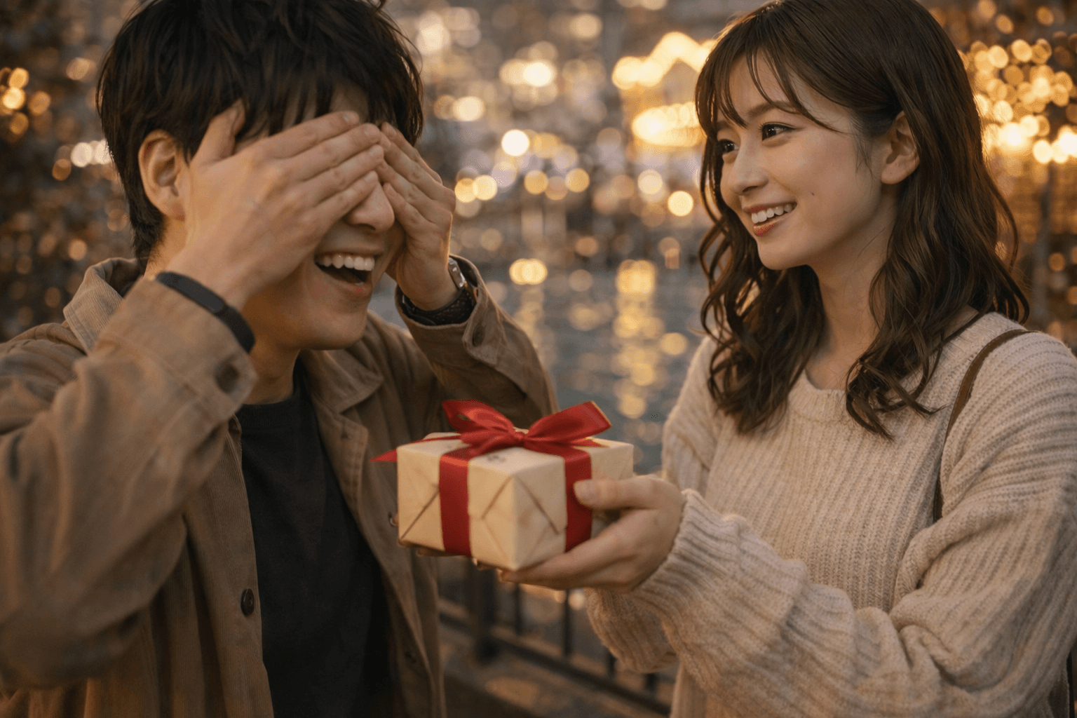 サプライズでプレゼントを渡す瞬間