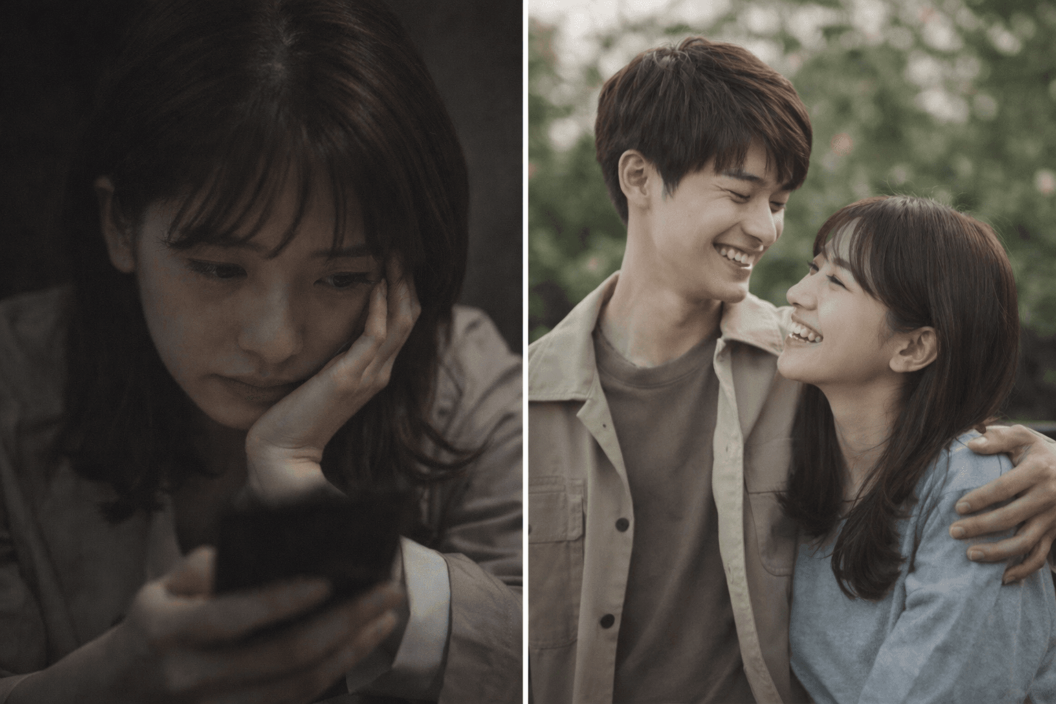 スマホを見つめる女性と笑い合うカップル──彼の幸せはあなたの幸せ?