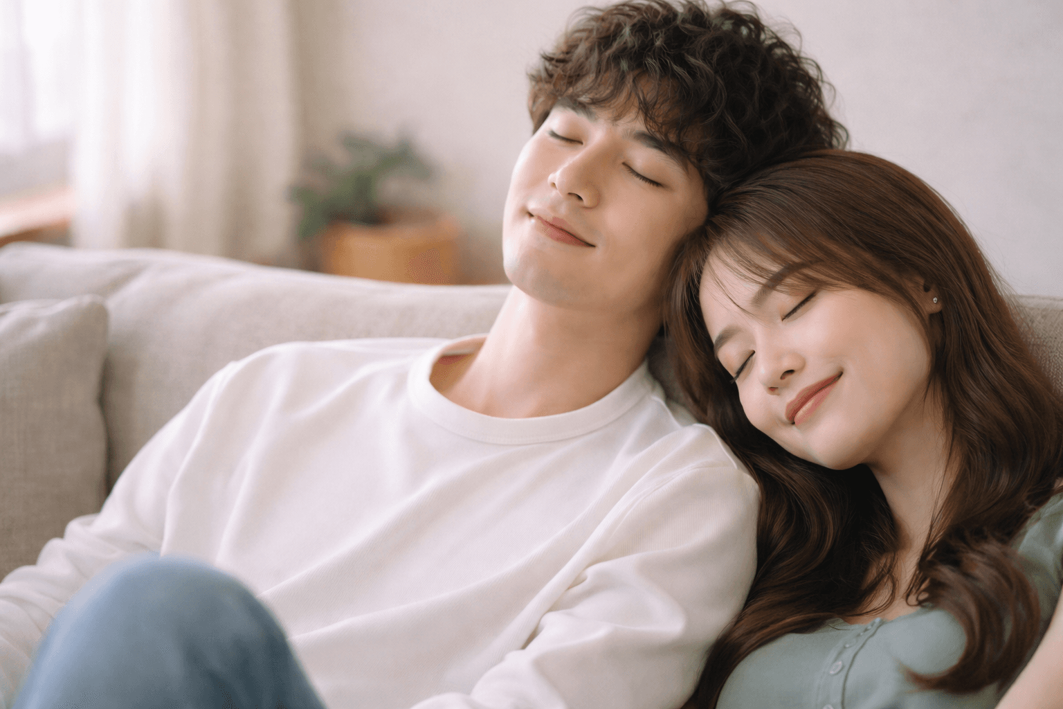 ソファで寄り添うカップル──リラックスしている沈黙