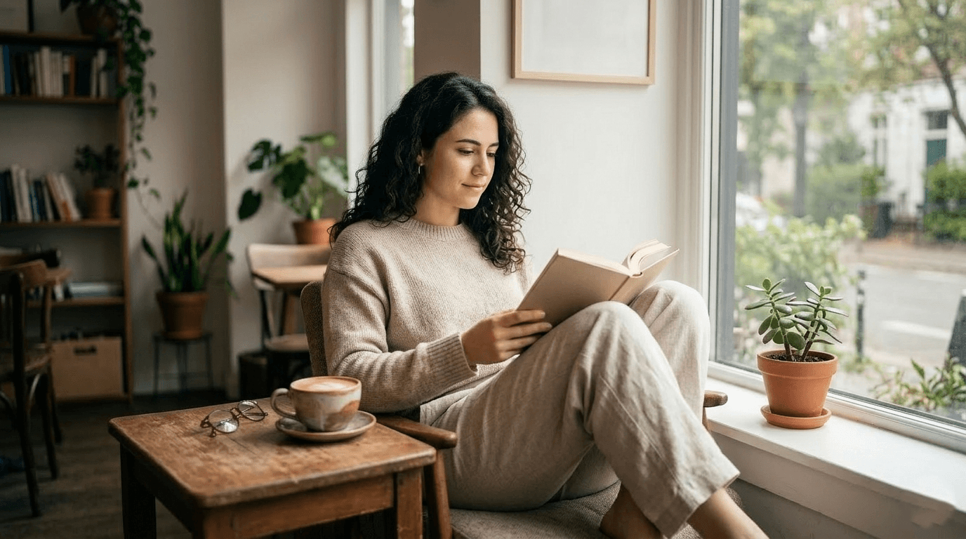 一人で静かに読書する休日の時間