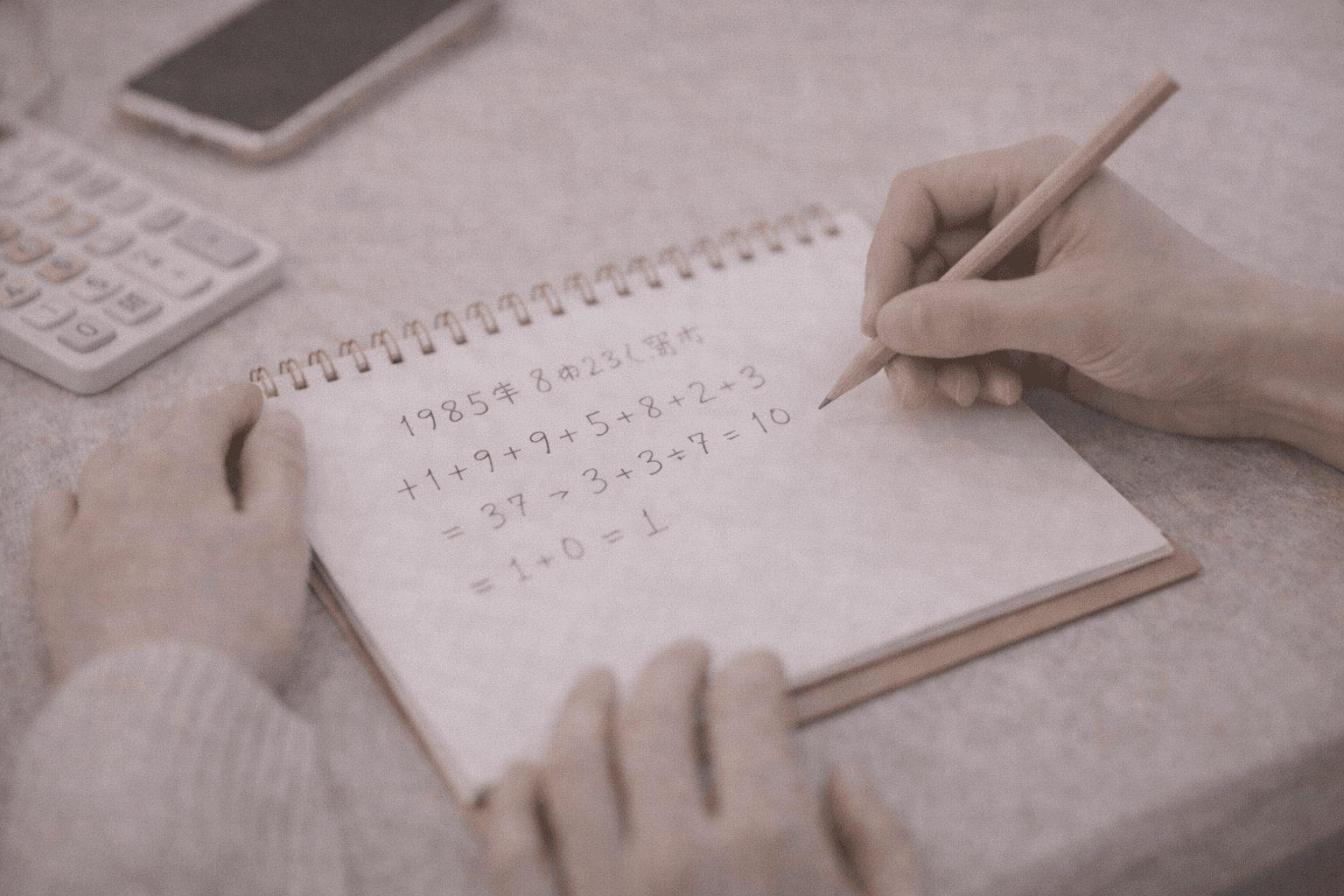 ノートに運命数を計算する手元──運命数の出し方